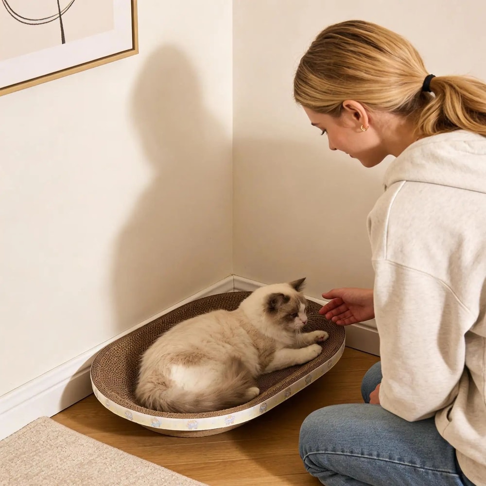 Oval Corrugated Cat Scratcher Bed And Furniture Protector 3