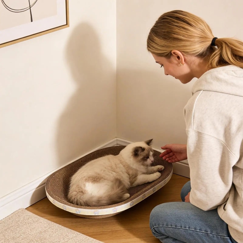 Oval Corrugated Cat Scratcher Bed And Furniture Protector 3