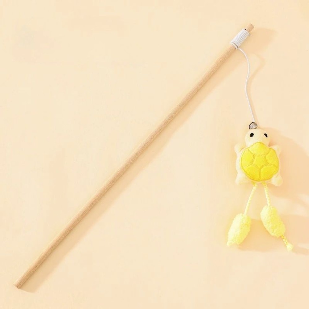 Wooden Tortoise Cat Teaser Stick Toy With Bell 5