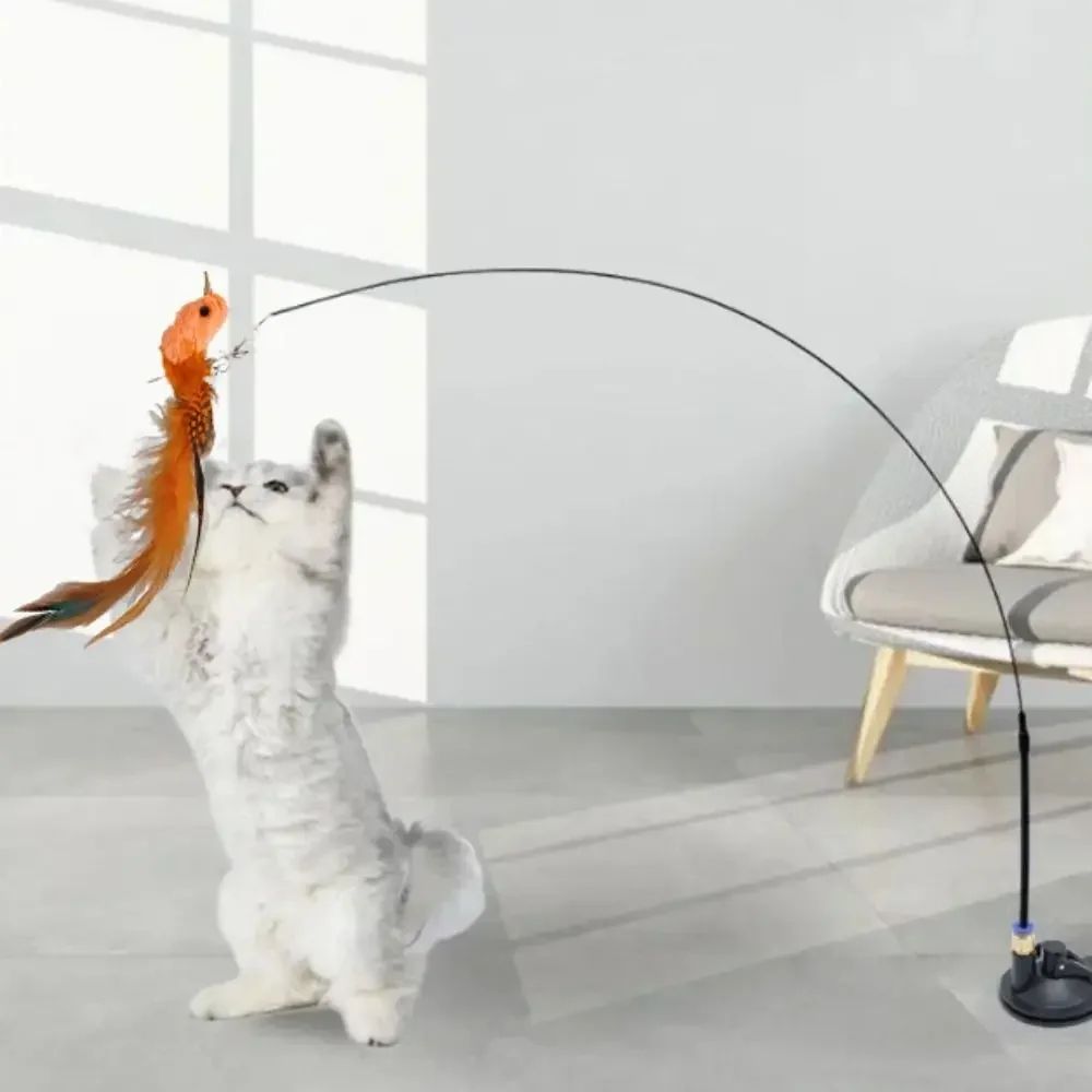 Interactive Feather Bird Cat Teaser Wand Toy 1