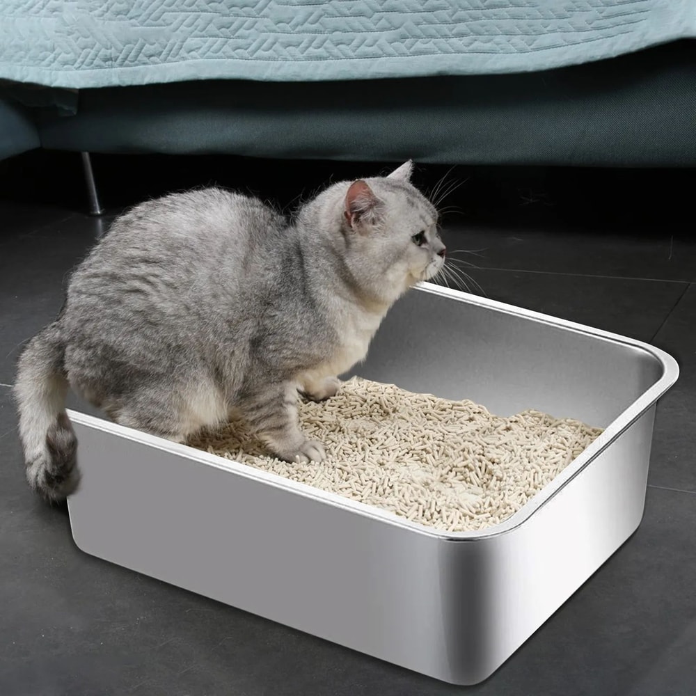 Large Stainless Steel Cat Litter Box With High Sides 7