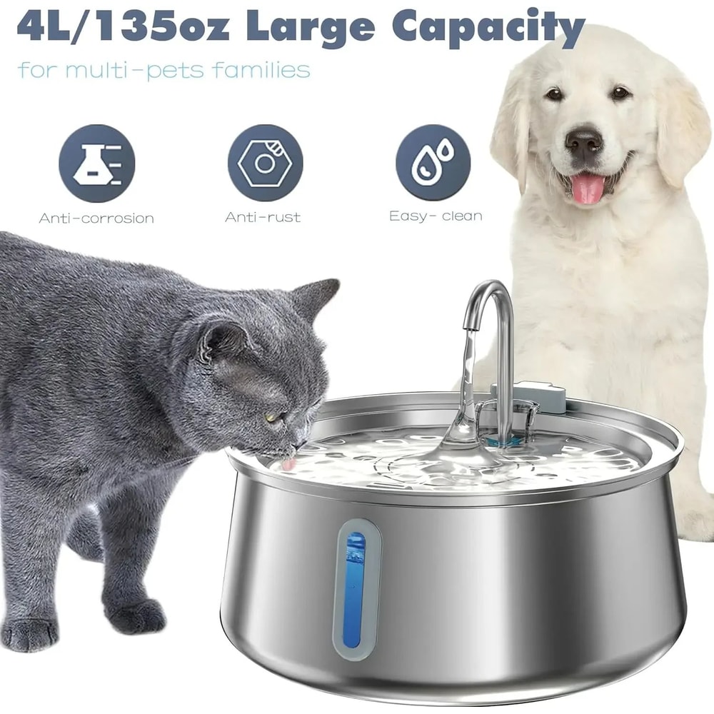 4L Stainless Steel Automatic Cat Water Fountain With Multi Layer Filtration 6