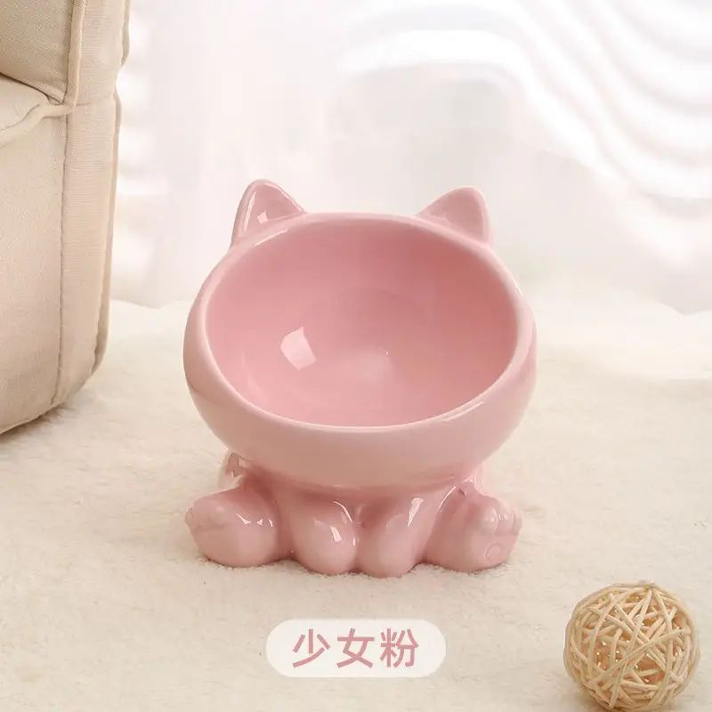 Elevated Ceramic Cat Bowl With Tilted Neck Protection Design 8
