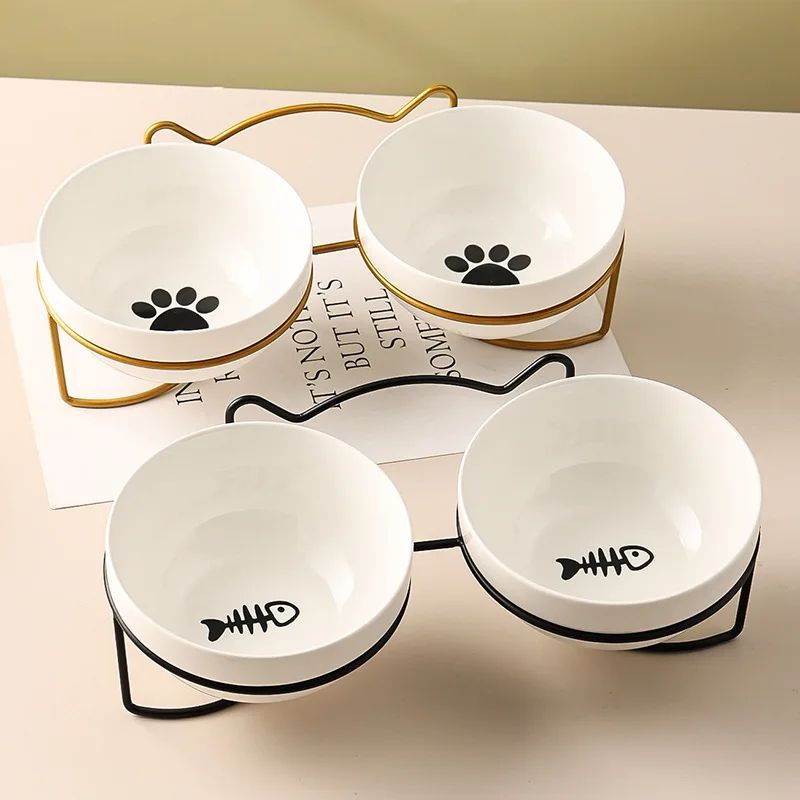 Ceramic Double Elevated Cat And Dog Bowl 1
