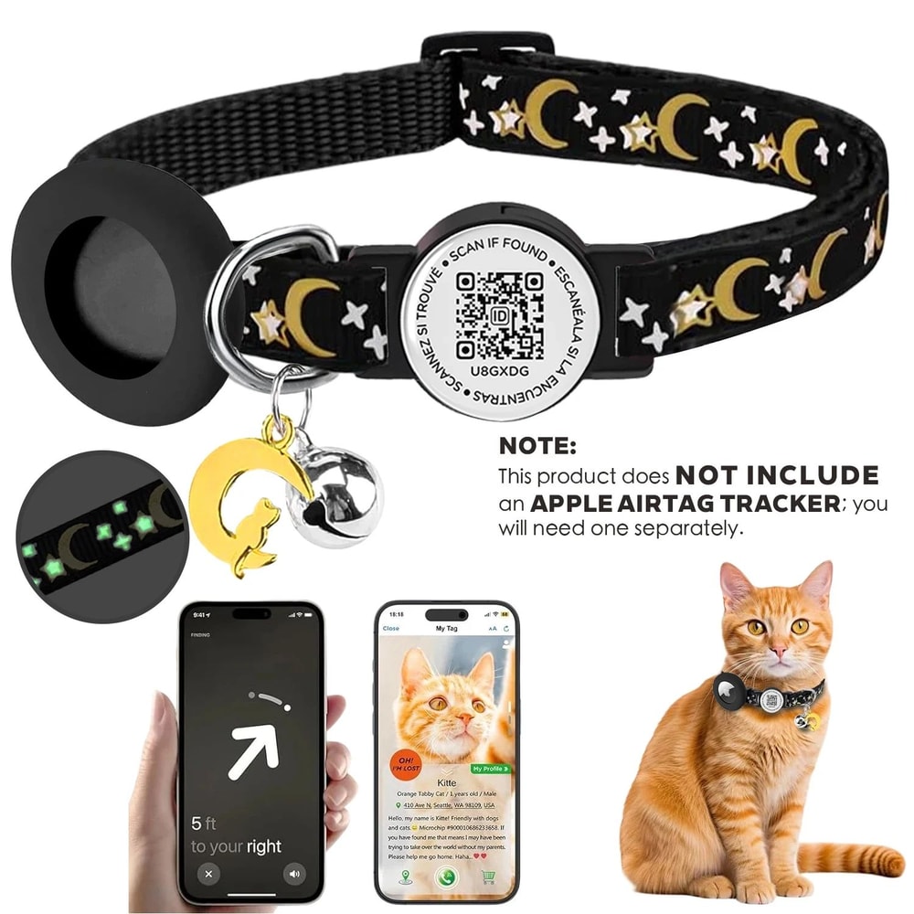 GlowSafe Airtag Cat Collar With Bell And QR Tag 6