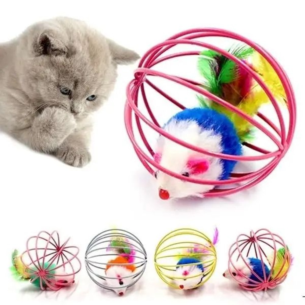 Interactive Caged Mouse Ball Toy For Cats And Small Pets 0