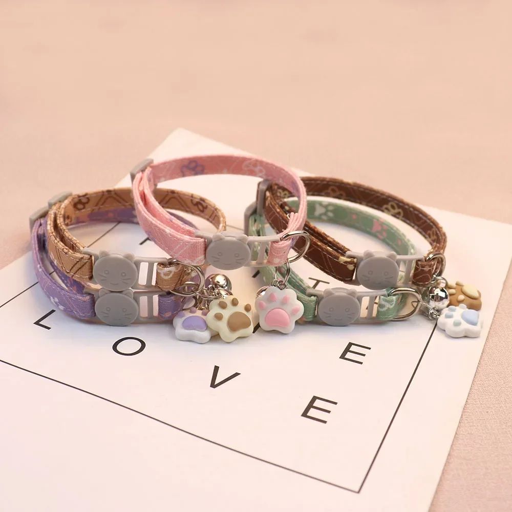 Adjustable Paw Print Cat Collar With Bell And Breakaway Buckle 6