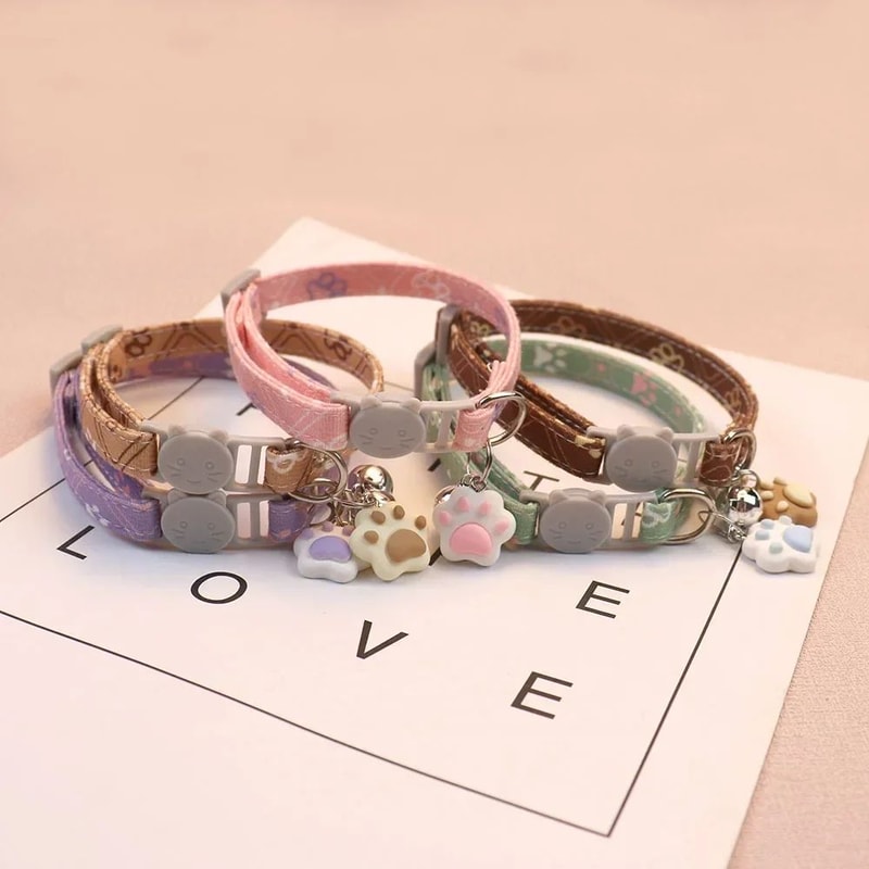 Adjustable Paw Print Cat Collar With Bell And Breakaway Buckle 6