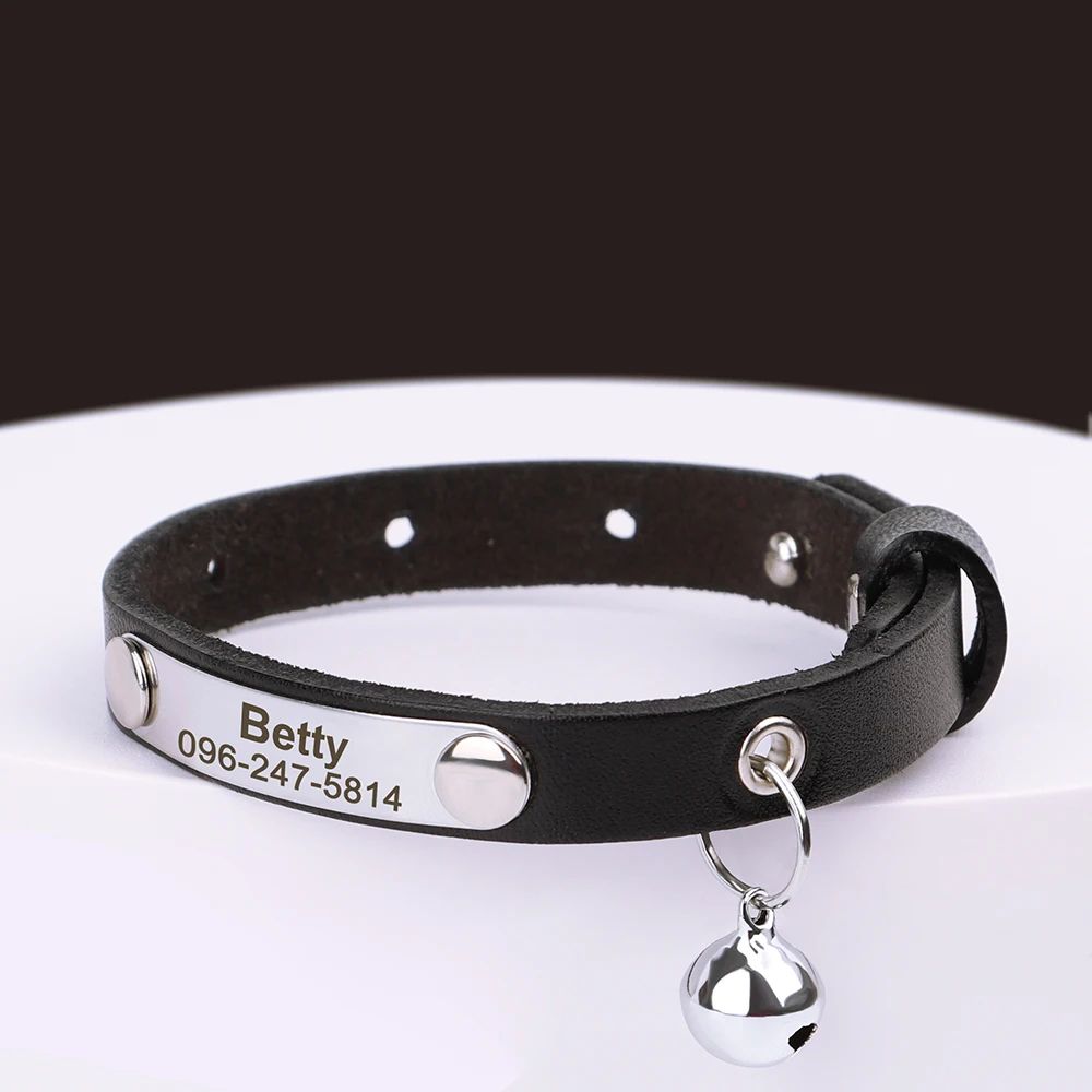 Personalized Leather Cat Collar With Bell And Custom Engraving 7