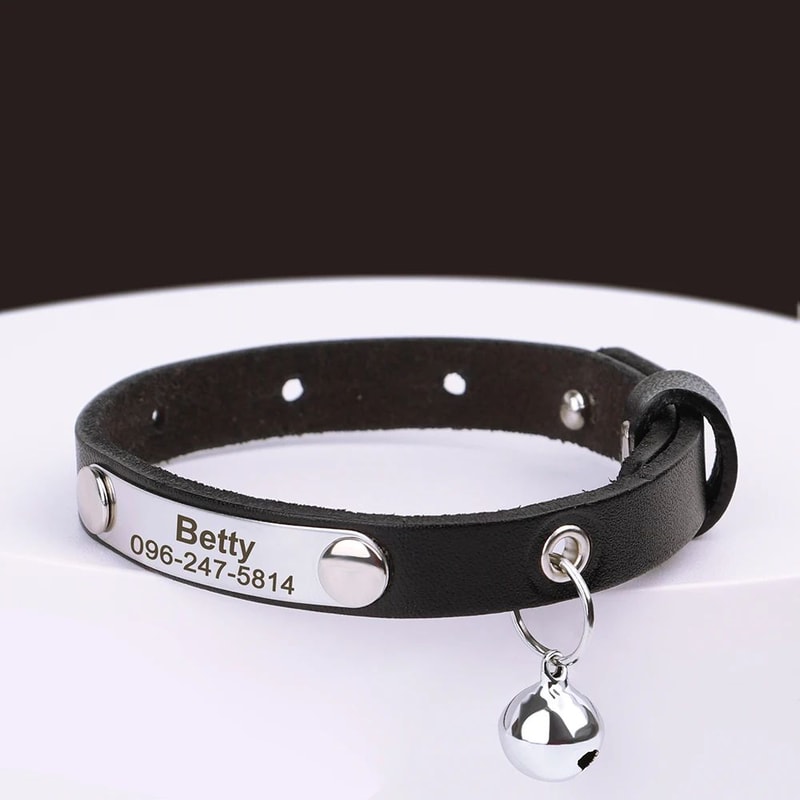 Personalized Leather Cat Collar With Bell And Custom Engraving 7