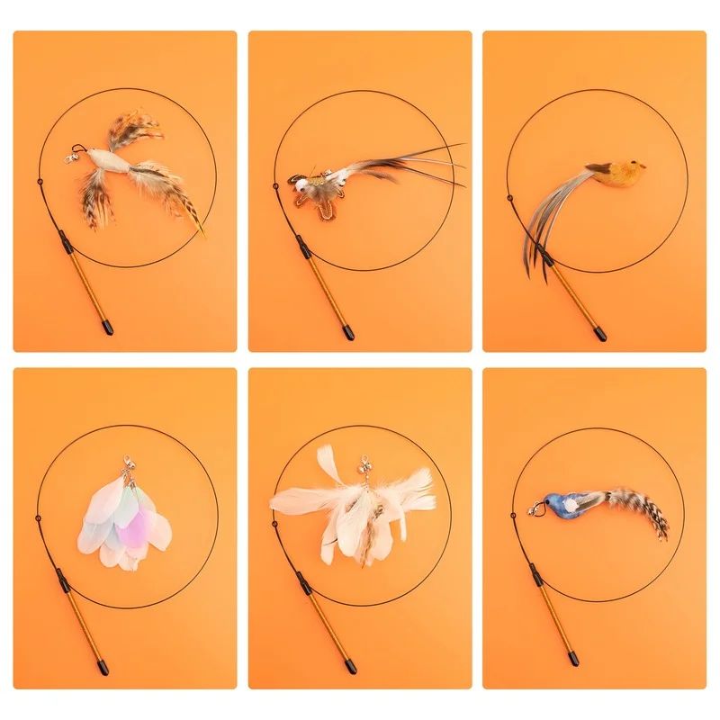 Interactive Feather Bird Teaser Wand Cat Toy 4