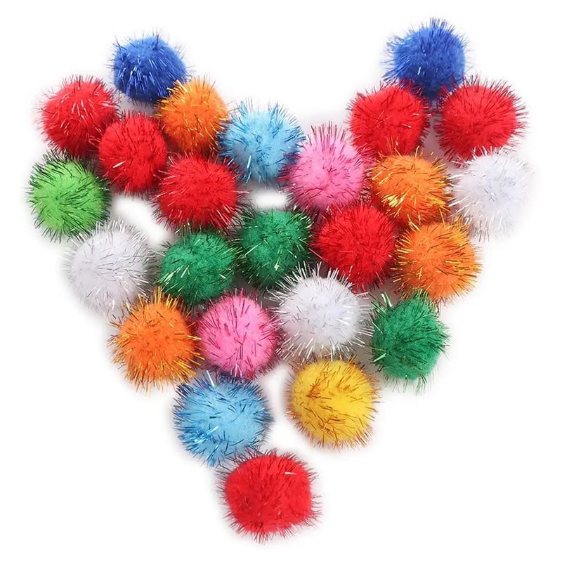 50 Piece Sparkle Pom Pom Cat Toy Balls Set 0