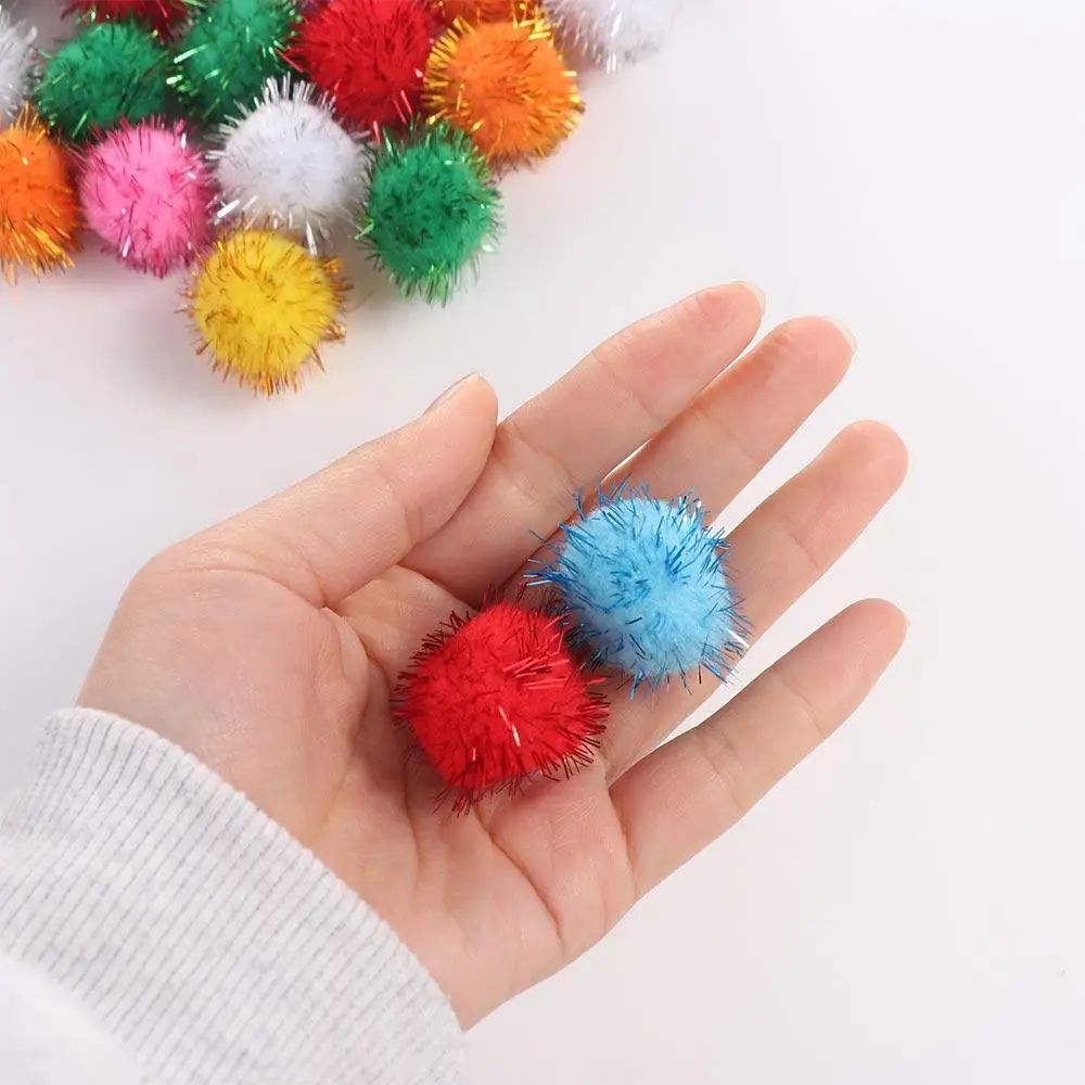 50 Piece Sparkle Pom Pom Cat Toy Balls Set 8