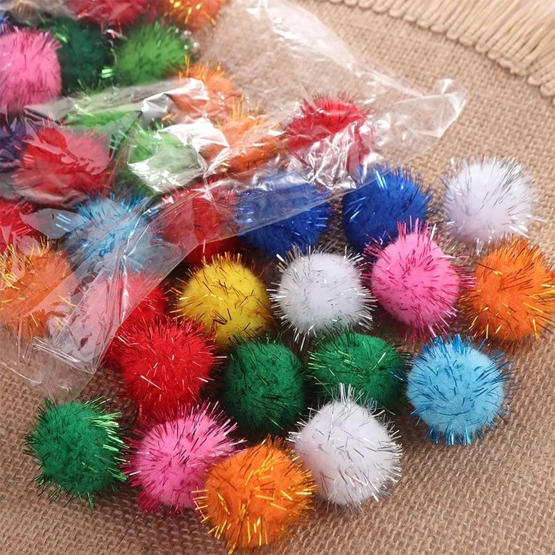 50 Piece Sparkle Pom Pom Cat Toy Balls Set 6