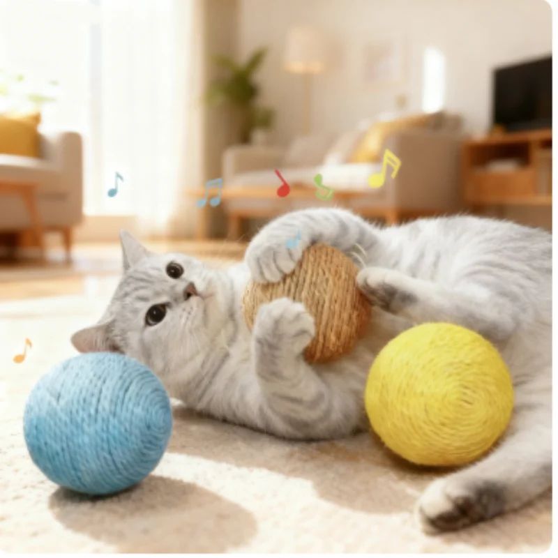 Interactive Sisal Cat Scratching Ball Toy With Sound 5