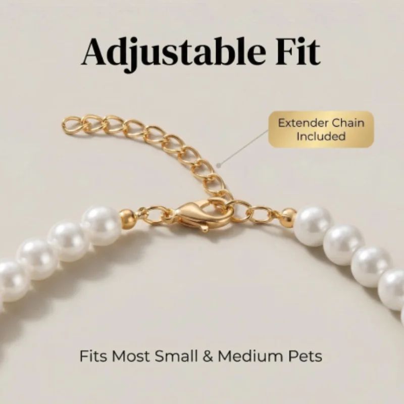 Pearl Style Adjustable Cat Collar With Bell Necklace 5