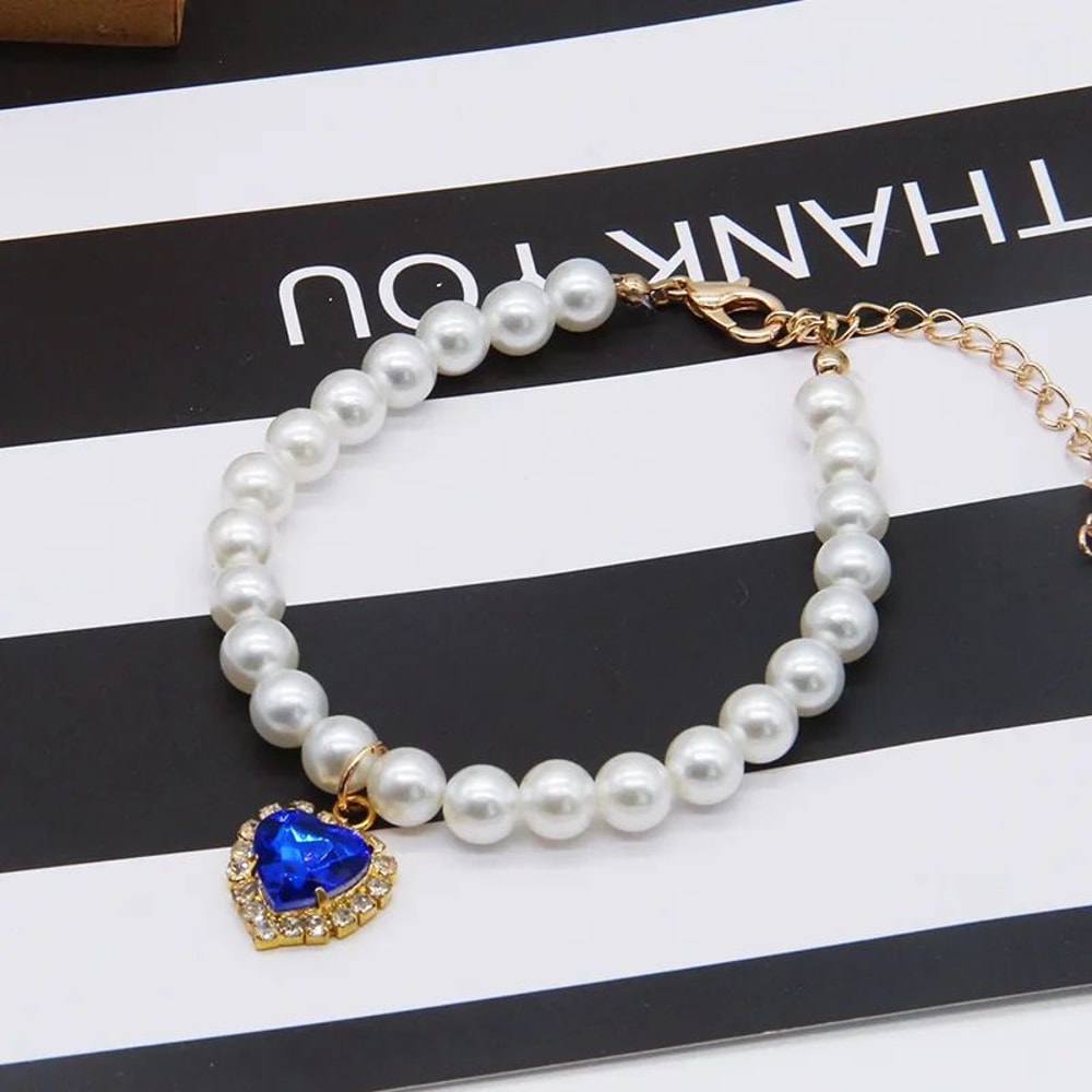 Pearl Style Adjustable Cat Collar With Bell Necklace 8