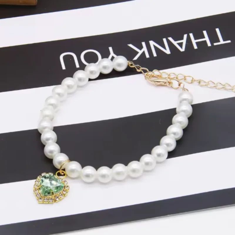 Pearl Style Adjustable Cat Collar With Bell Necklace 9