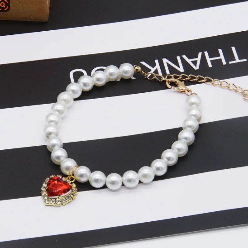 Pearl Style Adjustable Cat Collar With Bell Necklace 11