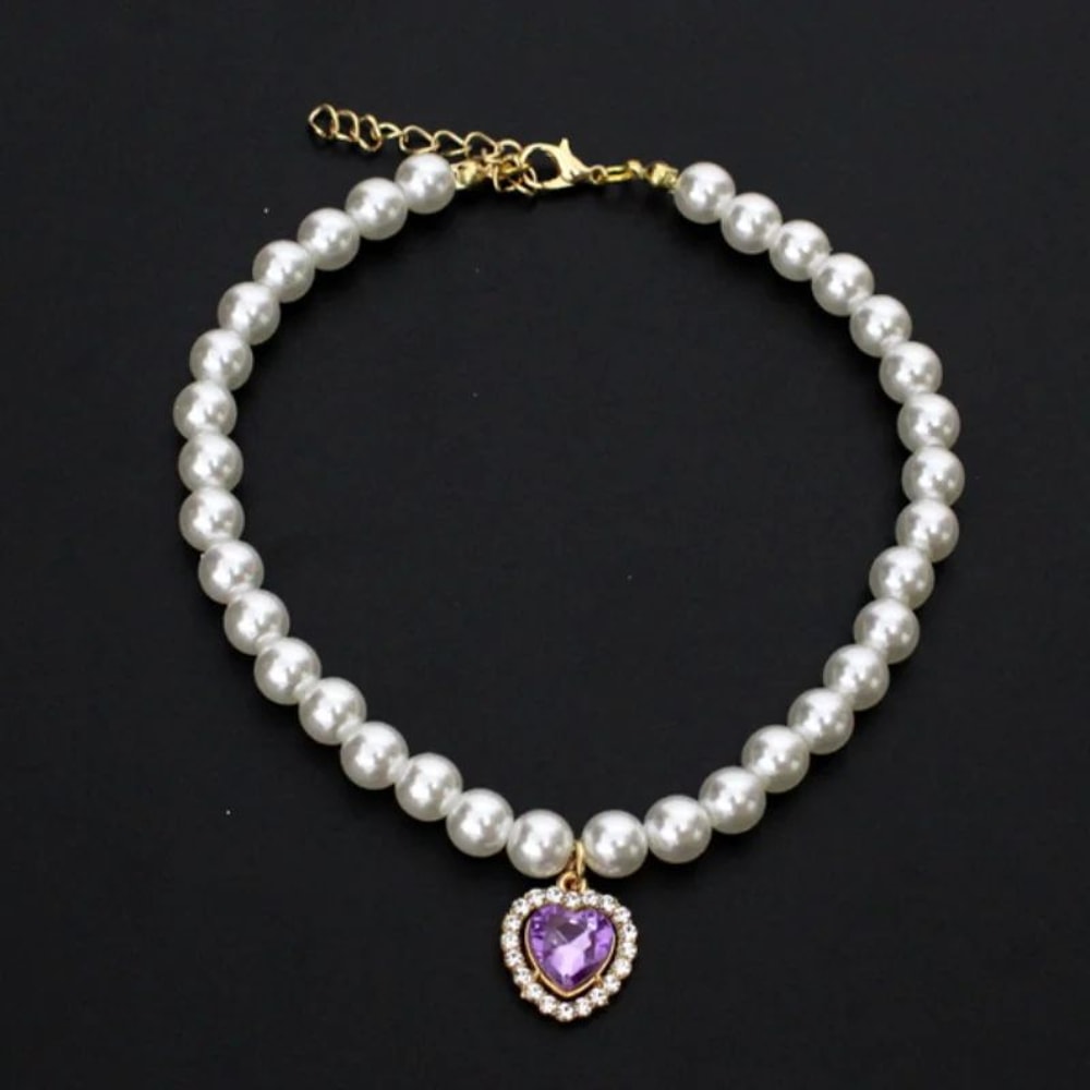 Pearl Style Adjustable Cat Collar With Bell Necklace 14