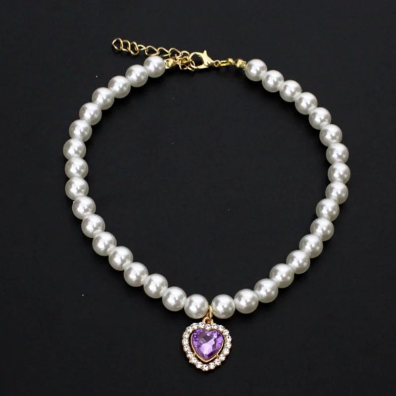 Pearl Style Adjustable Cat Collar With Bell Necklace 14