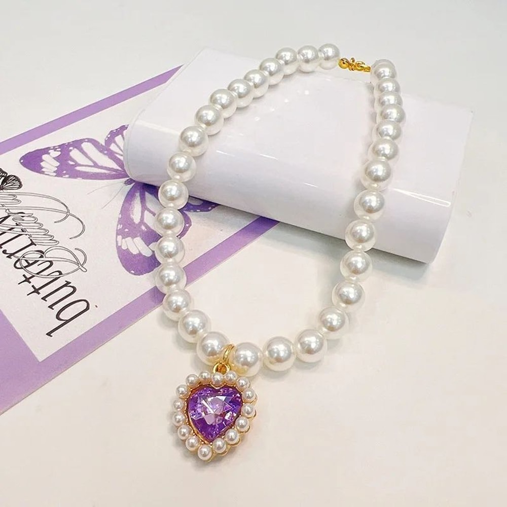 Pearl Style Adjustable Cat Collar With Bell Necklace 7