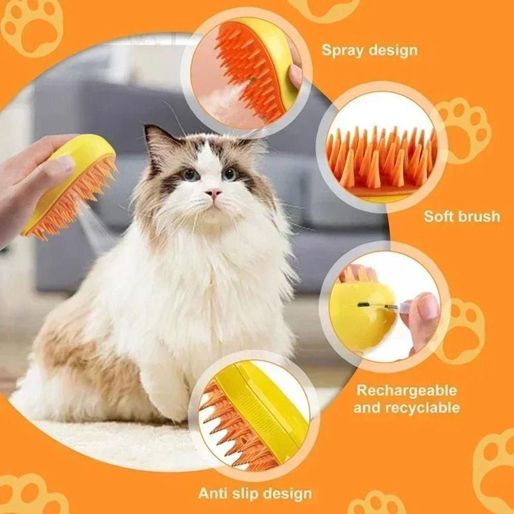 3 In 1 Steam Pet Grooming Brush With Spray And Massage 3