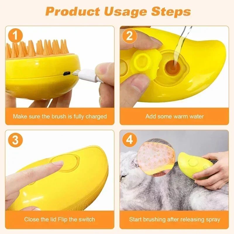 3 In 1 Steam Pet Grooming Brush With Spray And Massage 6