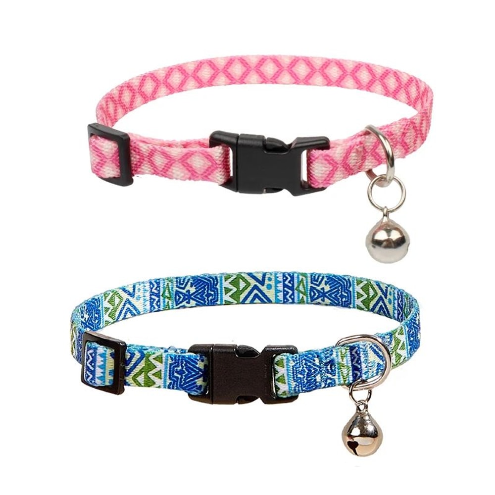 Geometric Print Adjustable Cat Collar With Bell 1