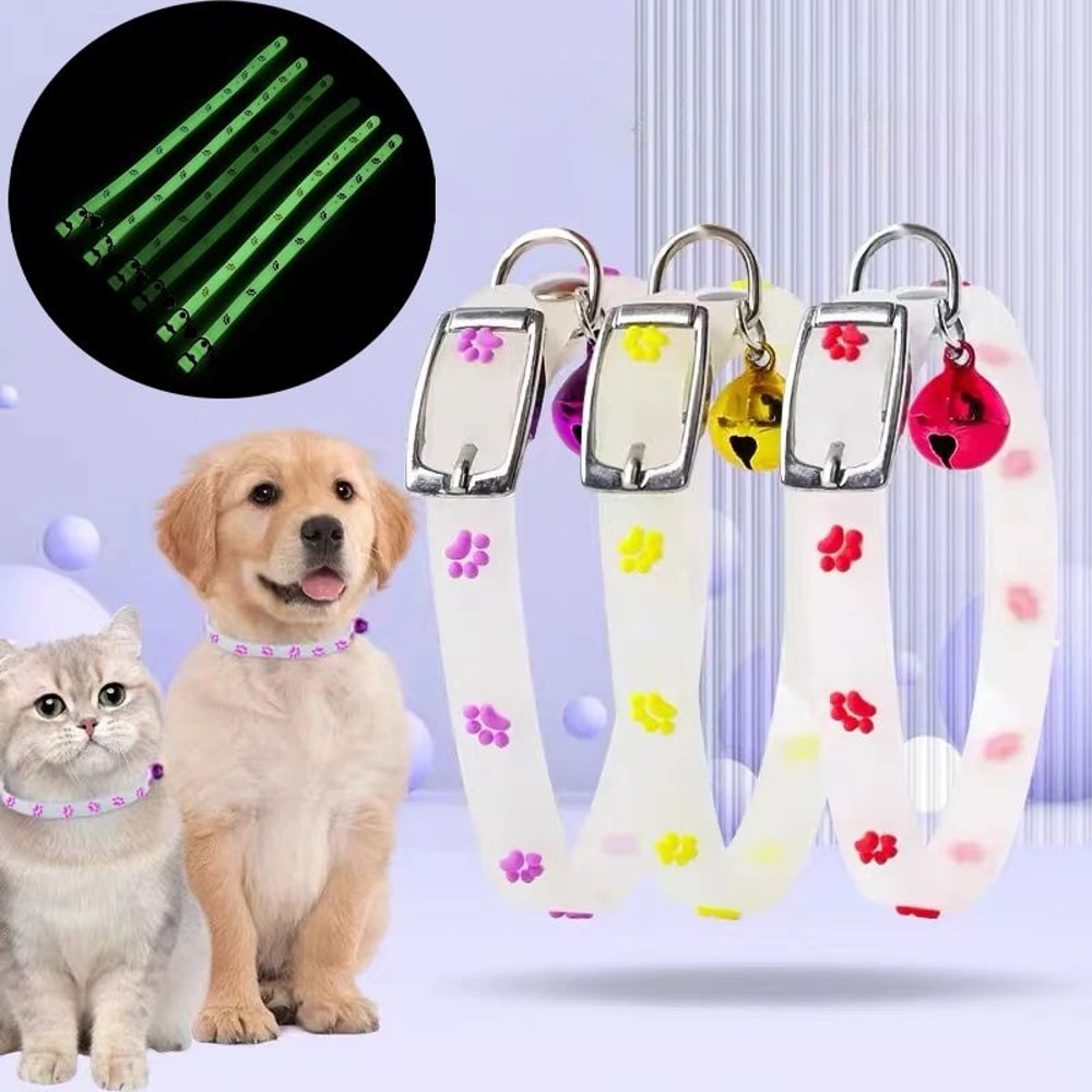 Glow In The Dark Paw Print Cat Collar 3