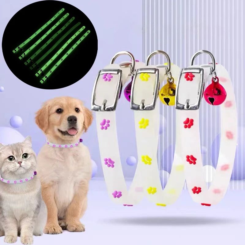 Glow In The Dark Paw Print Cat Collar 3