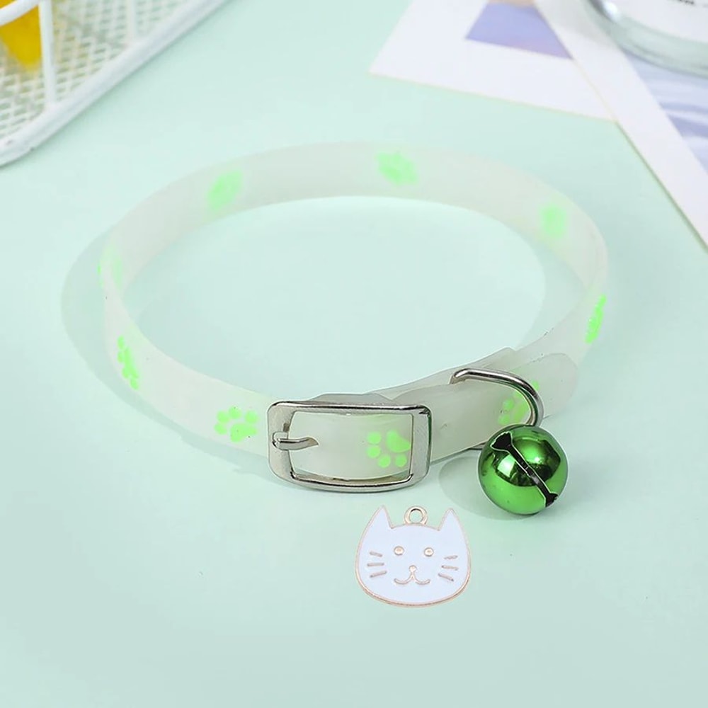 Glow In The Dark Paw Print Cat Collar 6