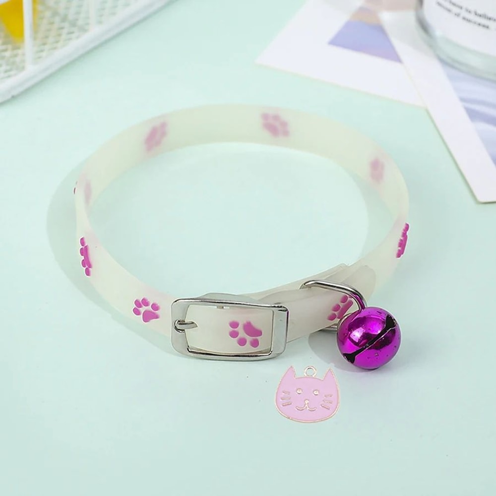 Glow In The Dark Paw Print Cat Collar 11