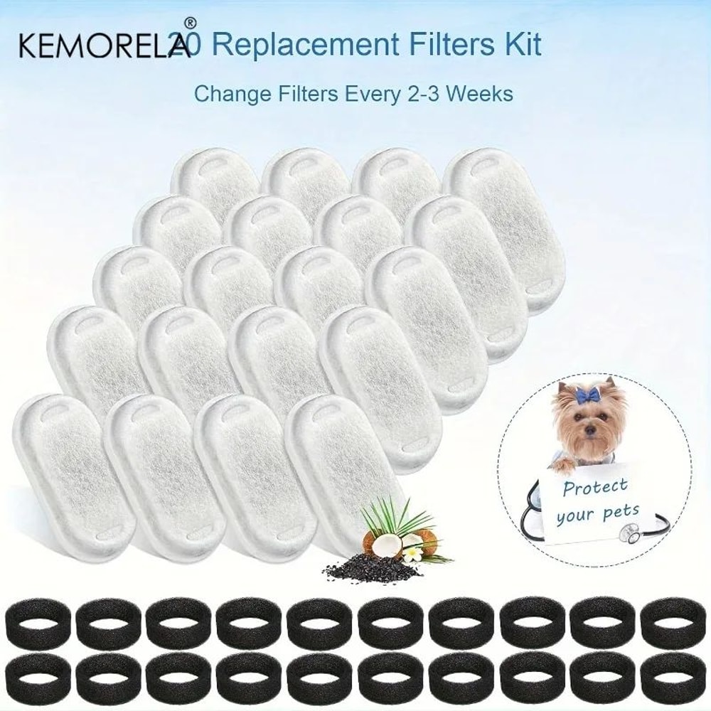 20 Pack Activated Carbon Pet Fountain Filters With Sponges 2