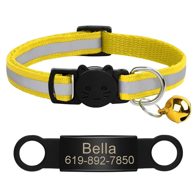 Personalized Reflective Cat Collar With Engraved ID Tag 1