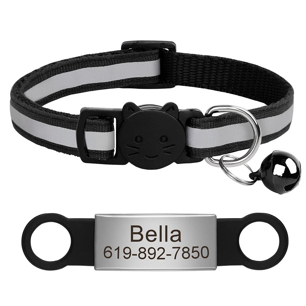 Personalized Reflective Cat Collar With Engraved ID Tag 25