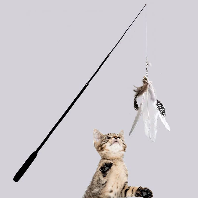 Extra Long Telescopic Feather Cat Wand Toy 2