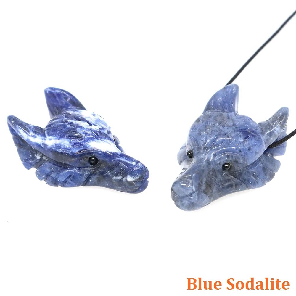 Hand Carved Wolf Head Crystal Pendant Necklace 13