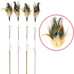 interactive peacock feather cat wand toy