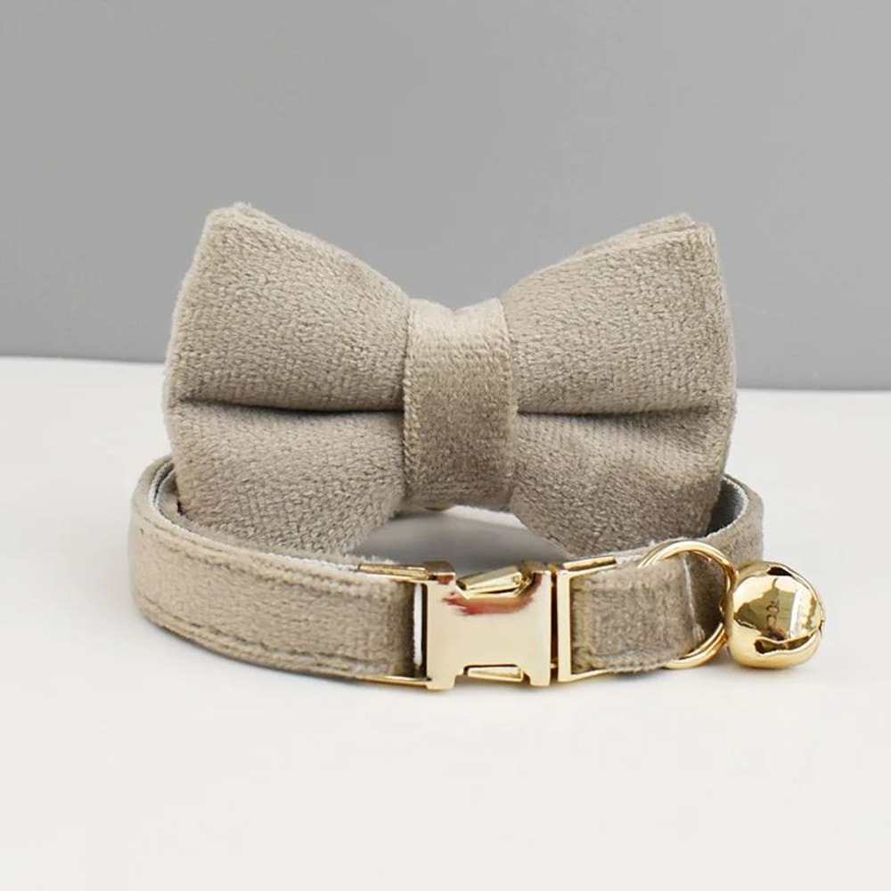 Personalized Luxury Velvet Cat Collar With Bow Tie 15