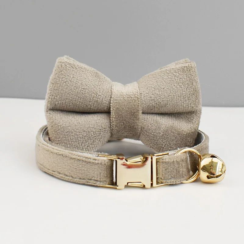 Personalized Luxury Velvet Cat Collar With Bow Tie 15
