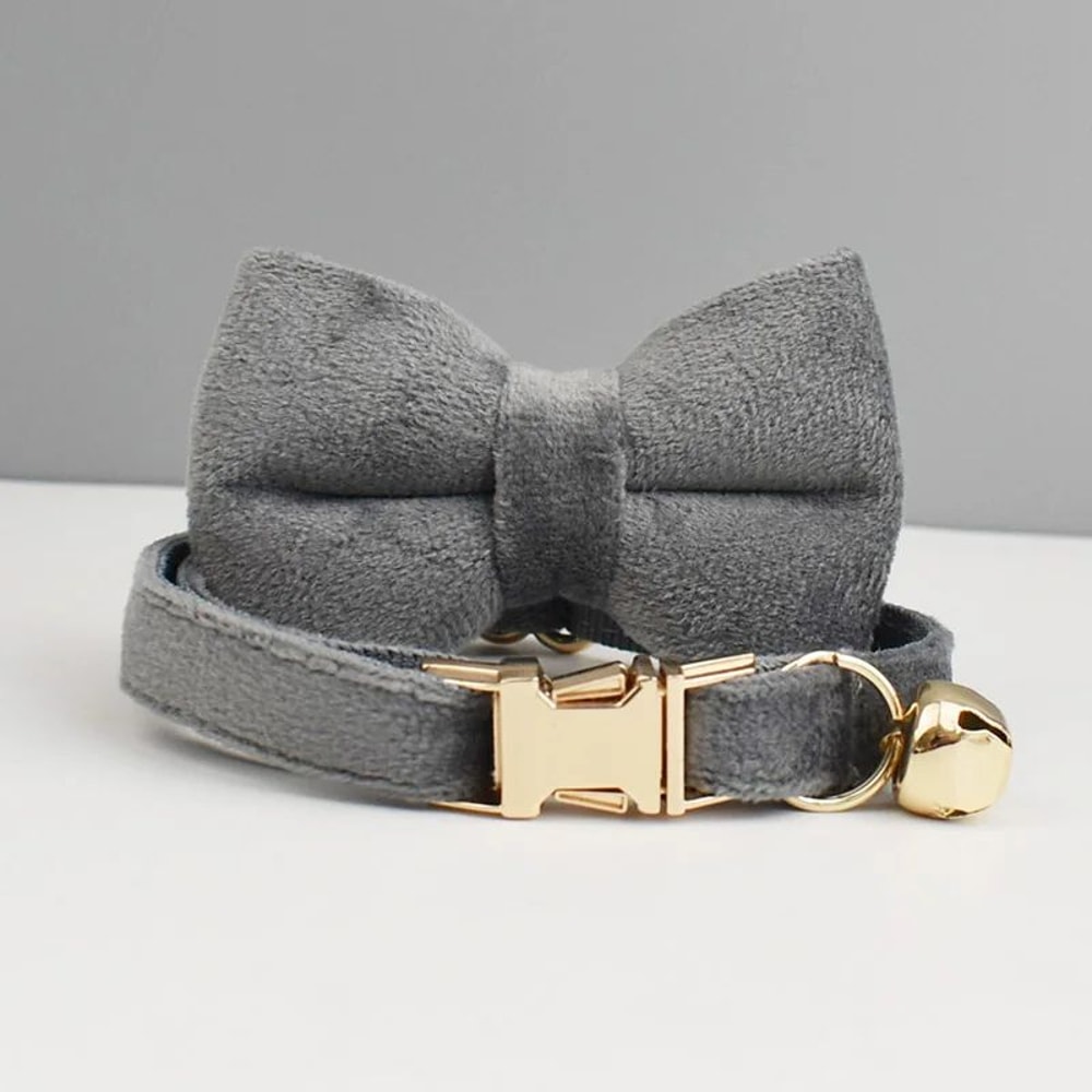 Personalized Luxury Velvet Cat Collar With Bow Tie 19