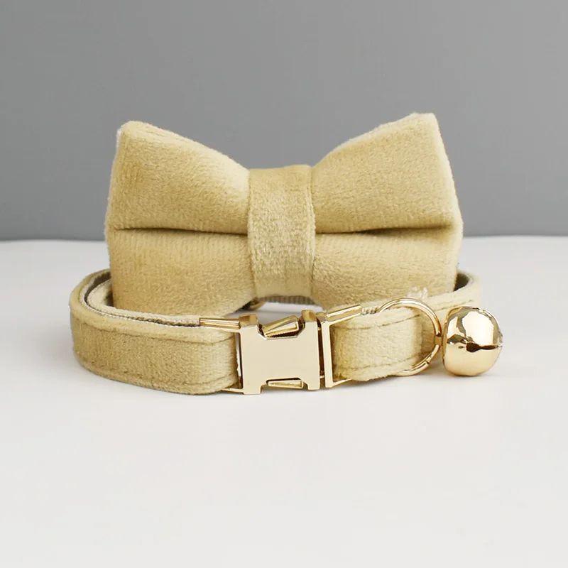 Personalized Luxury Velvet Cat Collar With Bow Tie 14