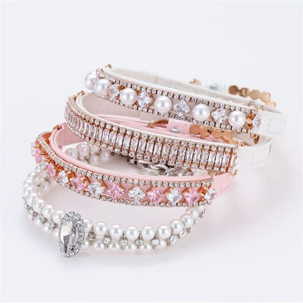 Luxury Pearl Rhinestone Cat Collar Adjustable Pet Necklace 3