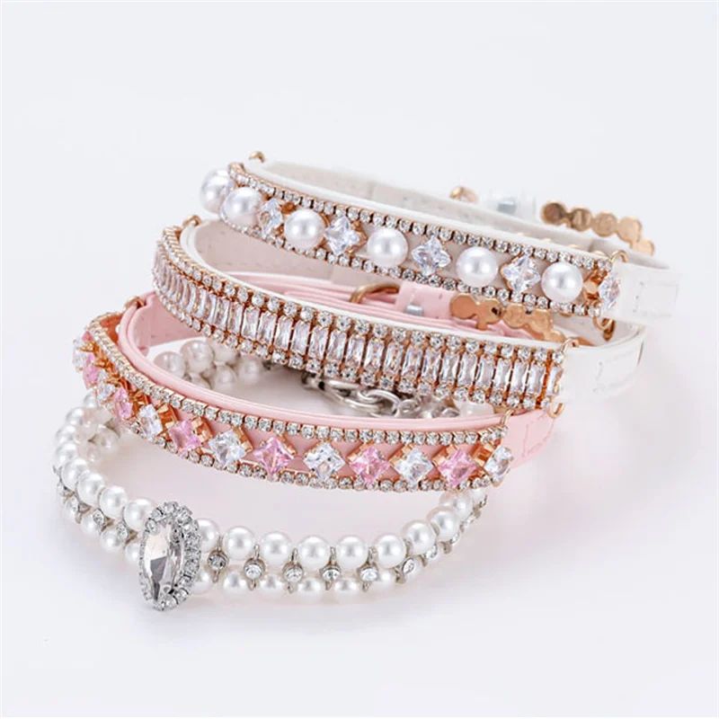 Luxury Pearl Rhinestone Cat Collar Adjustable Pet Necklace 3