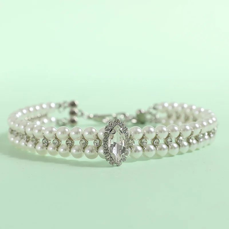 Luxury Pearl Rhinestone Cat Collar Adjustable Pet Necklace 9