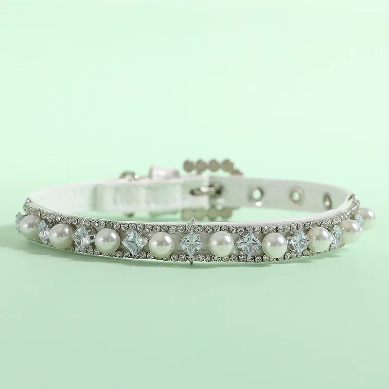 Luxury Pearl Rhinestone Cat Collar Adjustable Pet Necklace 12