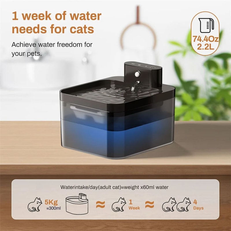 Wireless Charging Cat Water Fountain With Motion Sensor 22L 3