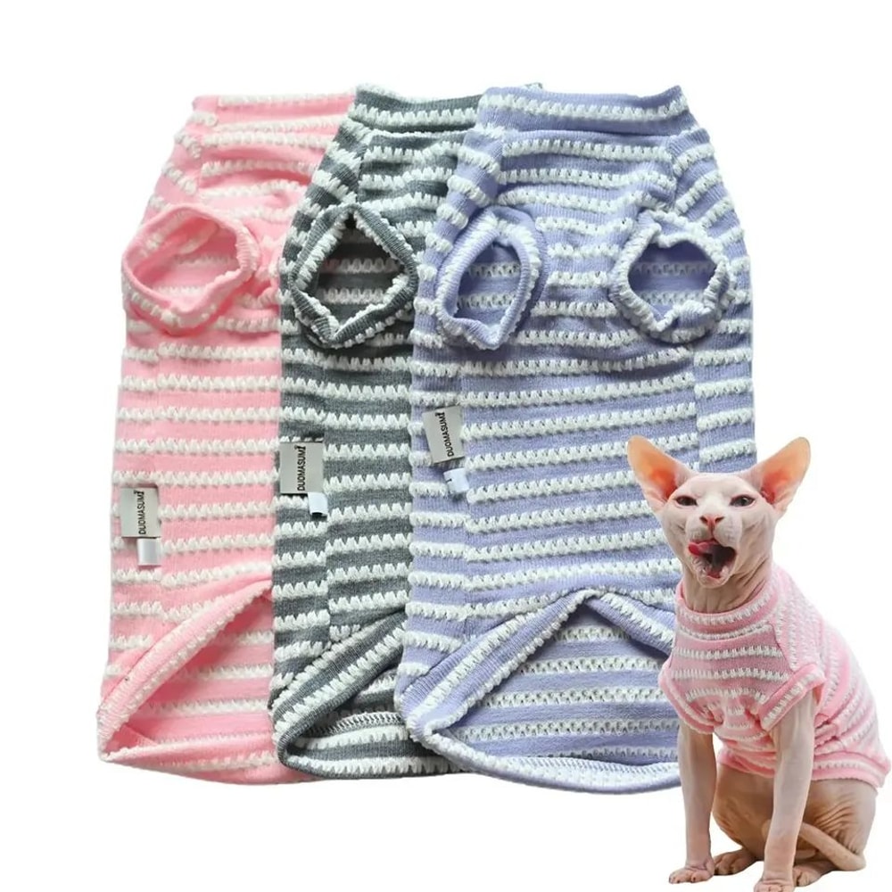 Breathable Summer Striped Shirt For Sphynx Cats 0