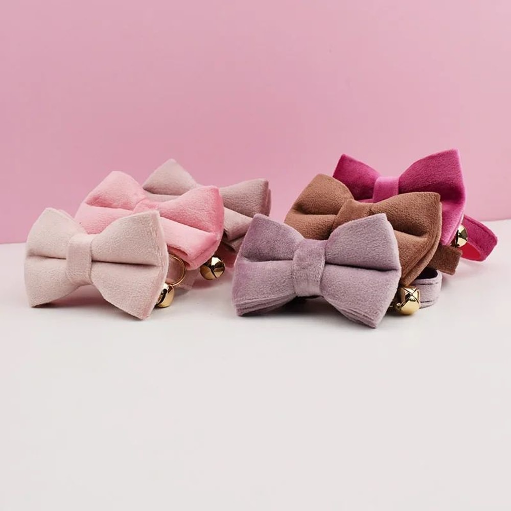 Personalized Velvet Cat Collar With Bow Tie And Bell 3